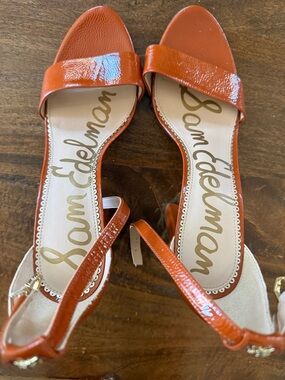 Sam Edelman Orange Patent Leather Ankle-Strap Sandals